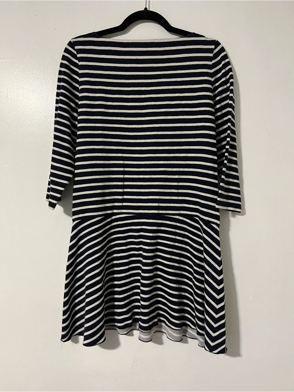 Tory Burch Navy and White Striped Drop Waist LINEN Casual Fit-and-Flare Dress